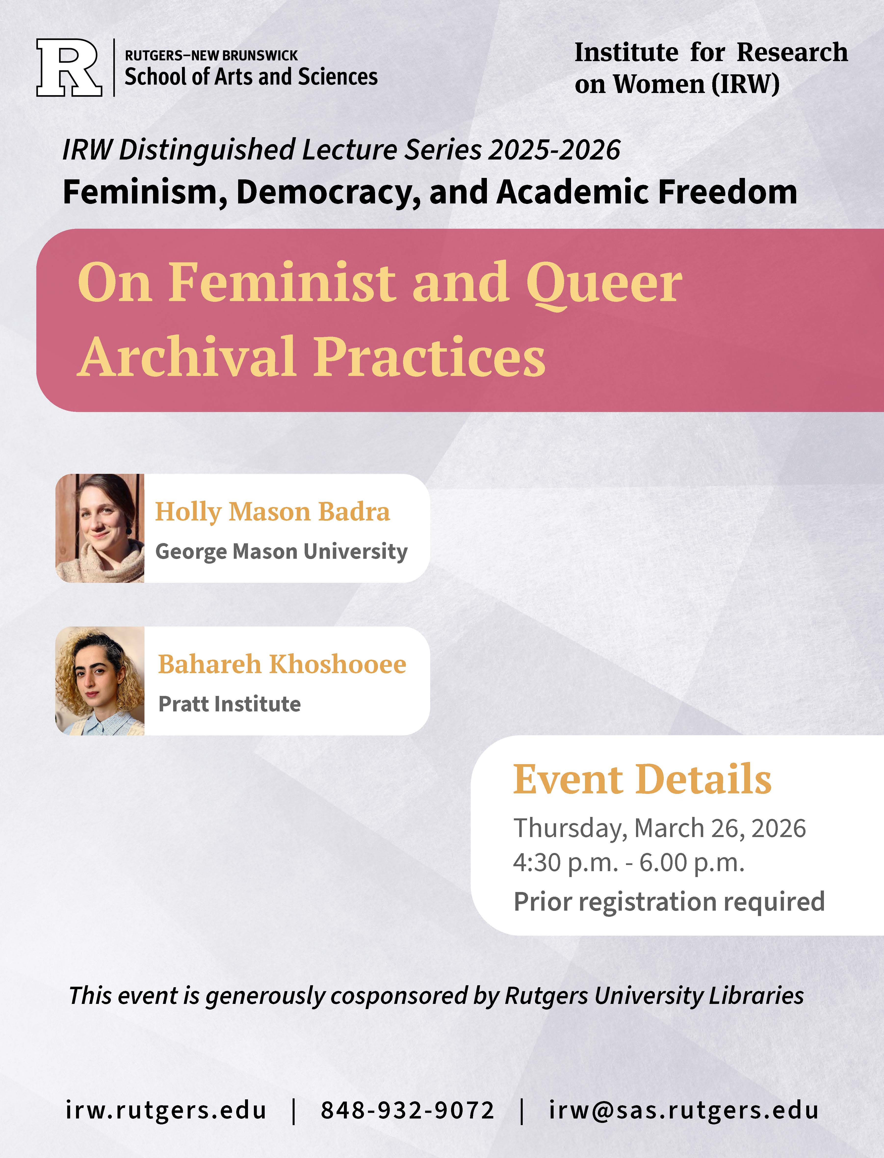 IRW Feminist and Queer Archival Practices flyer March 26