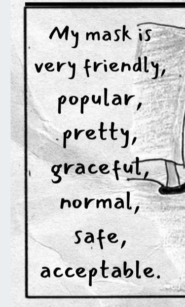 Text at left of middle panel reads: My mask is very friendly, popular, pretty, graceful, normal, safe, acceptable.