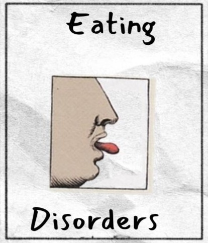 Center box is labeled Eating. A drawing of a mouth and tongue appears above the word Disorders.