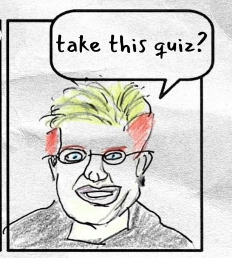 Top right panel shows Clay. A speech bubble reads: take this quiz?