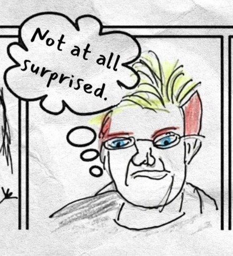 Bottom middle panel shows Clay thinking: Not at all surprised.